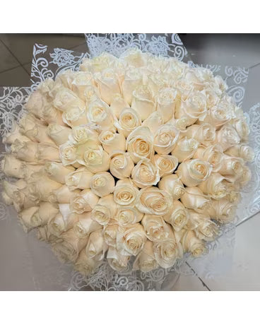 White Roses Ramo Buchón – 50 Roses